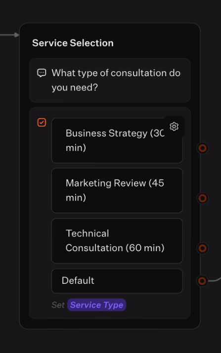 Service Selection Menu Ux