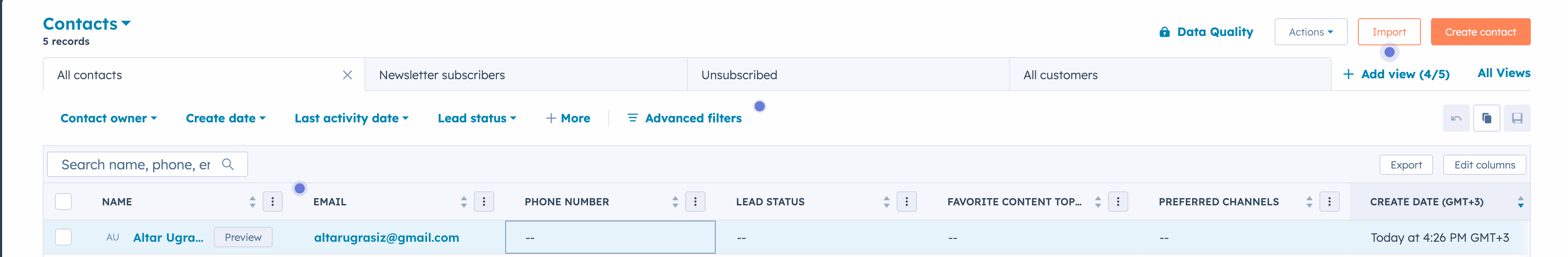 Contacts Management Page Interface