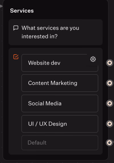 Services Selection User Interface