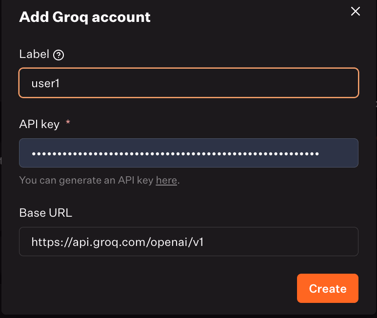 add groq account form