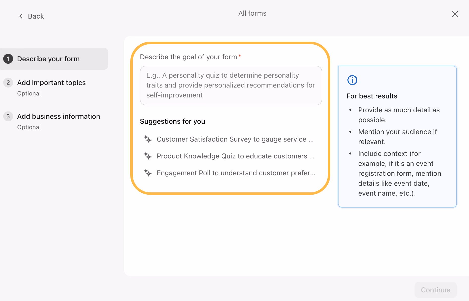Form Creation Interface Screen