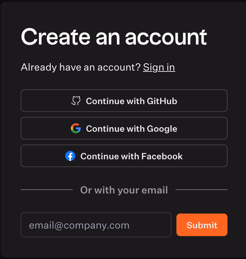 Account Creation Options Form