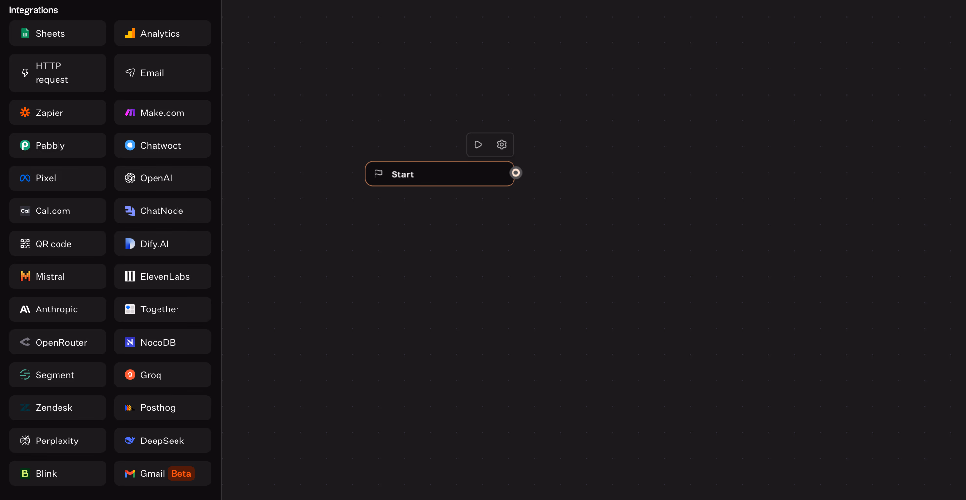 Integrations And Start Button