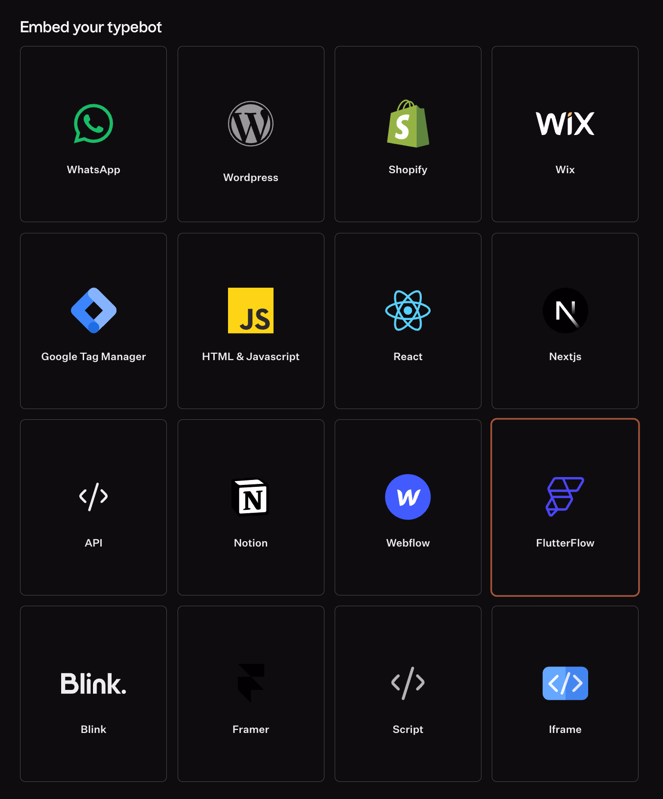 Typebot Embed Integrations List