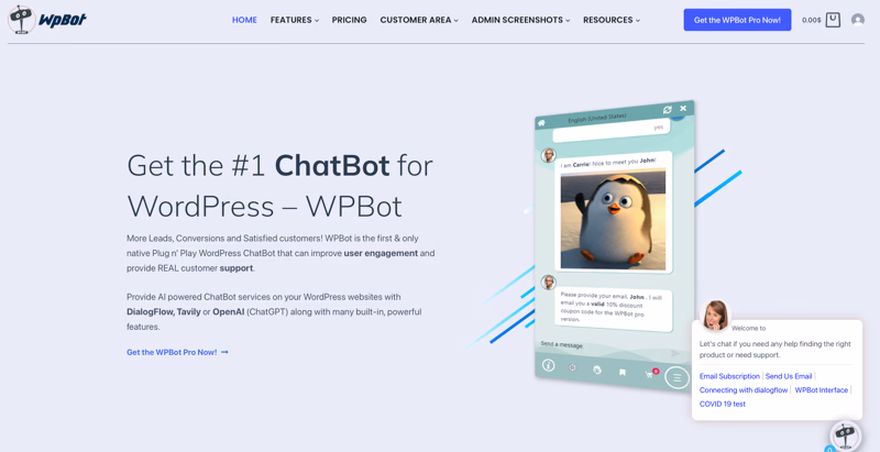 wpbot website homepage snapshot