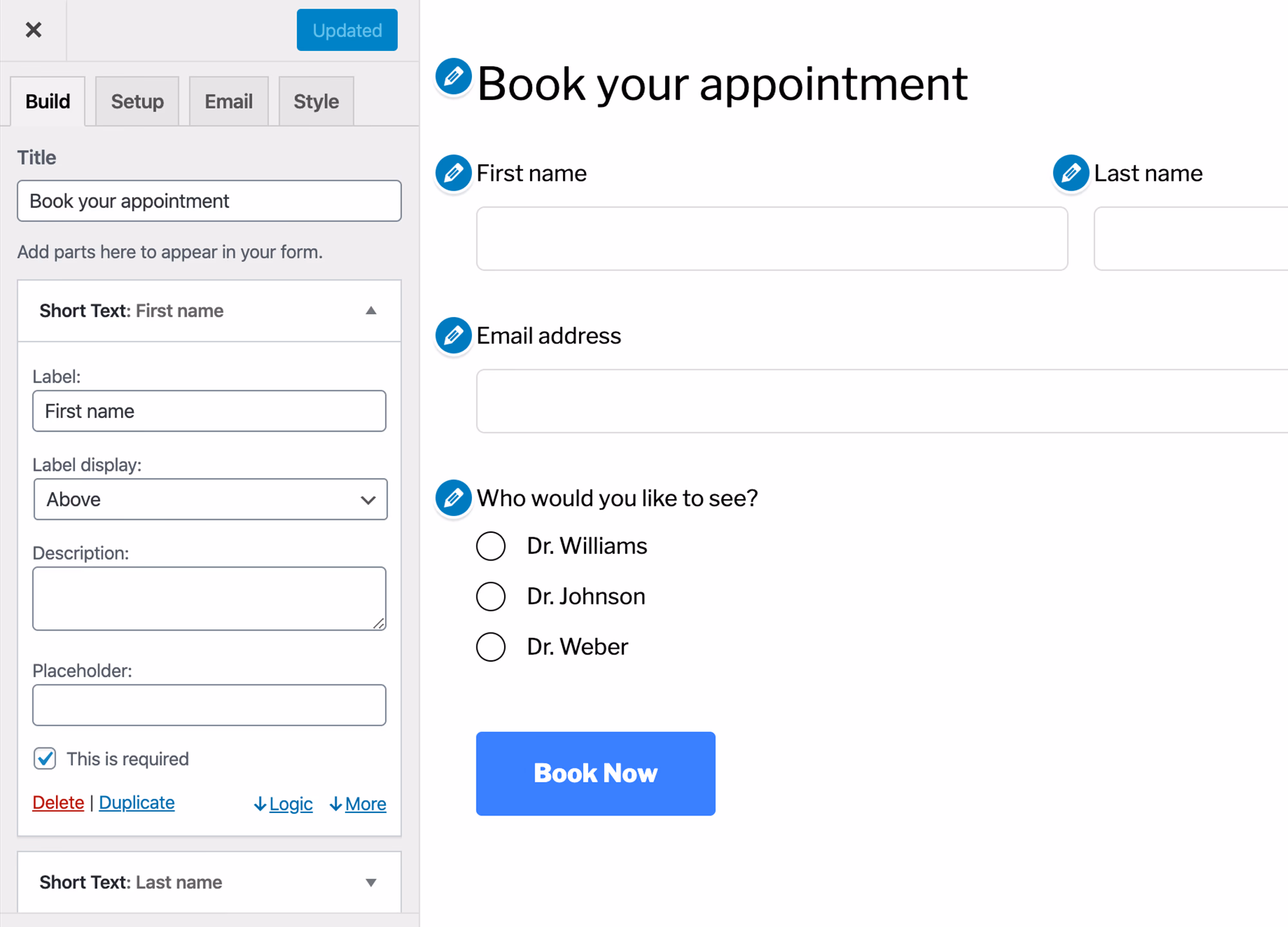Appointment Form Builder Interface