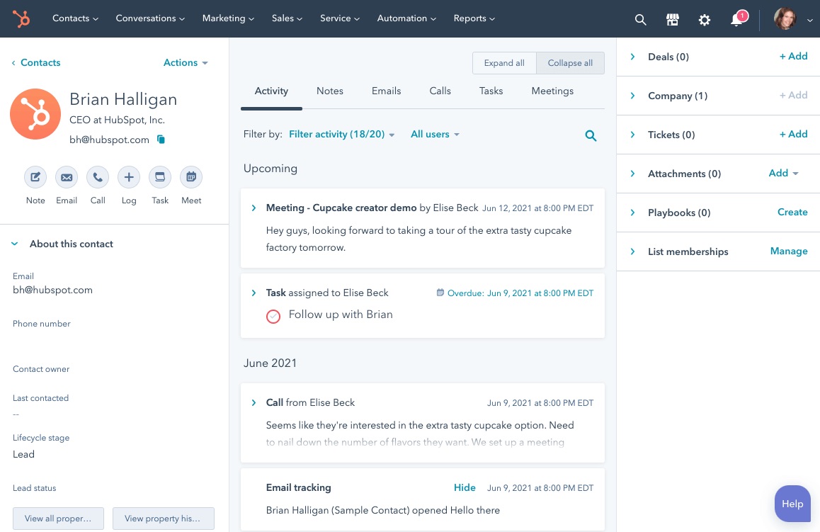 Hubspot screenshot