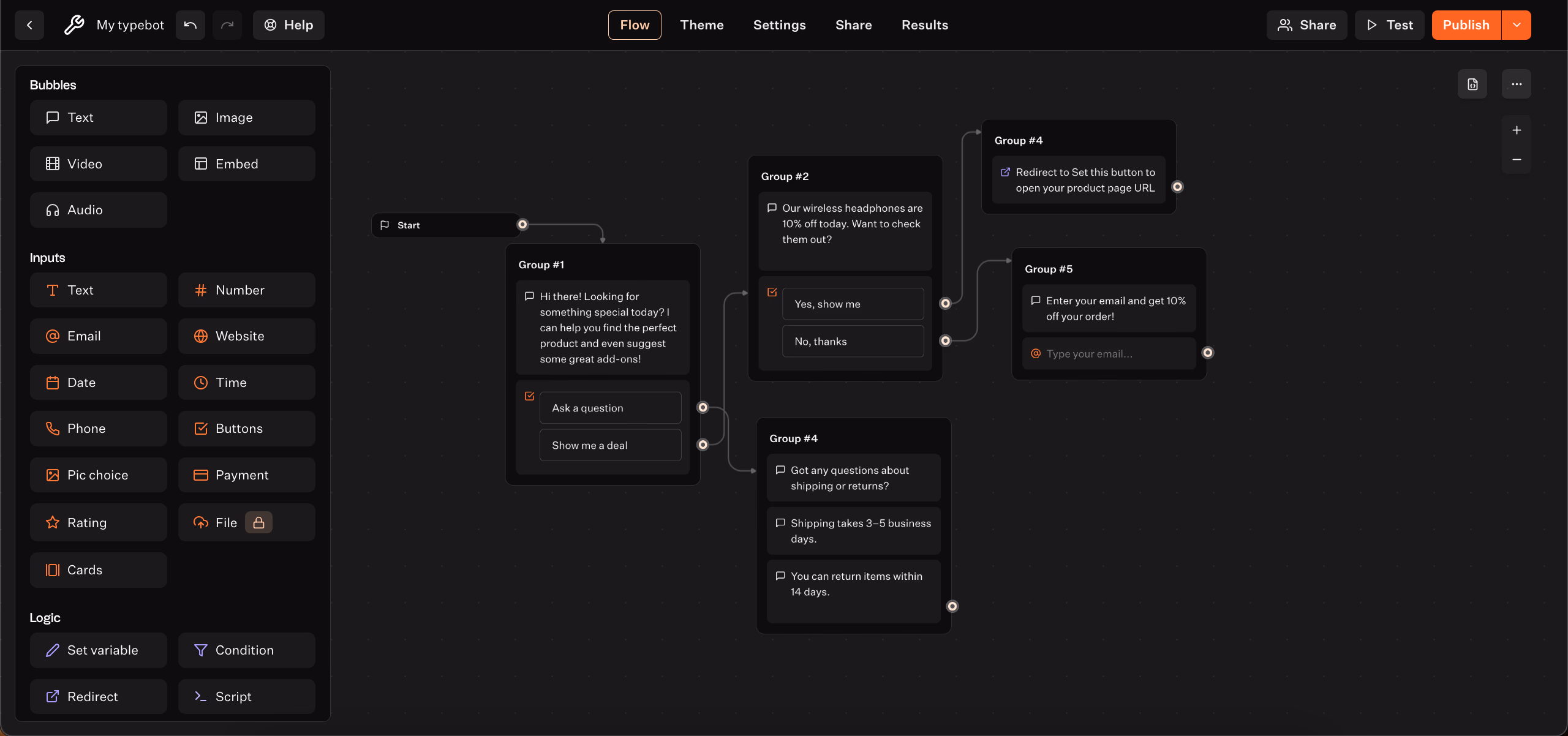 Typebot Flow Builder Interface