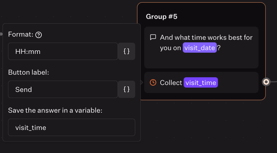 chatbot time collection settings