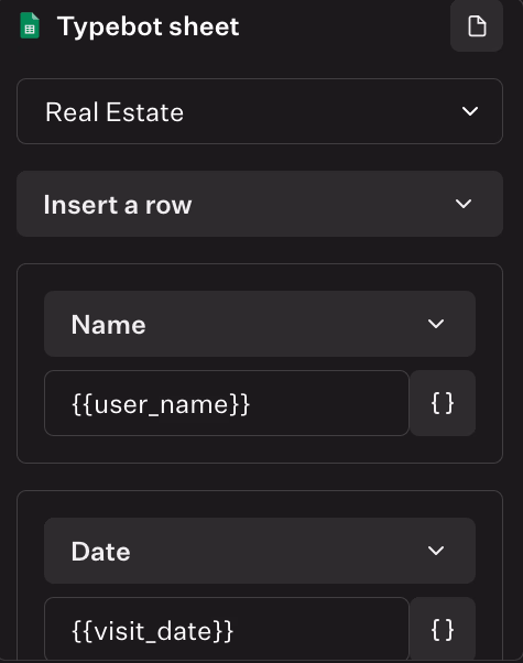 typebot sheet interface