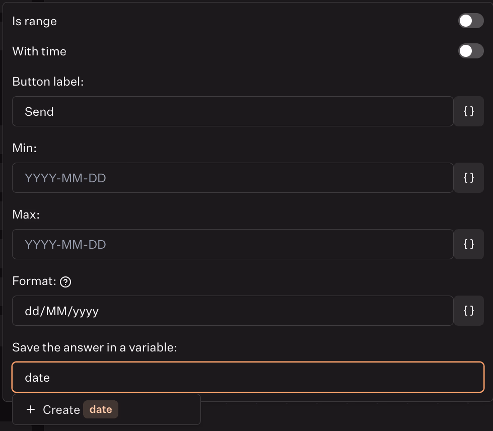 Date Input Configuration Panel