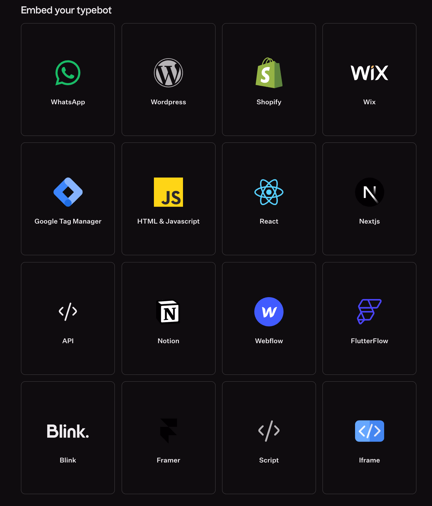 App Integration Options Icons