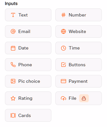 Input types selection menu