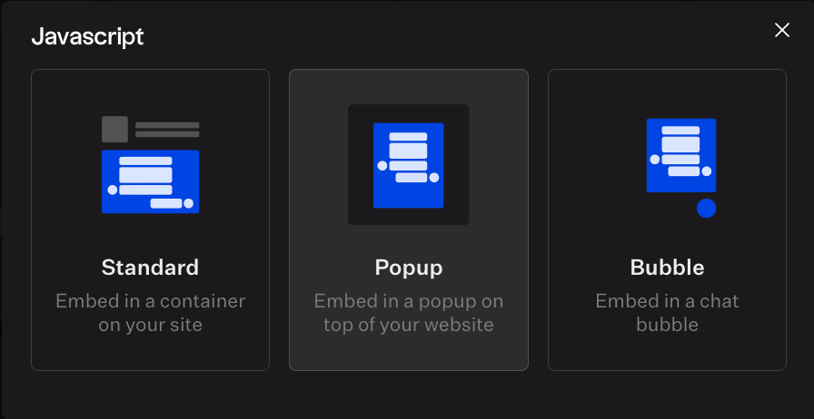 Javascript Embed Options Menu
