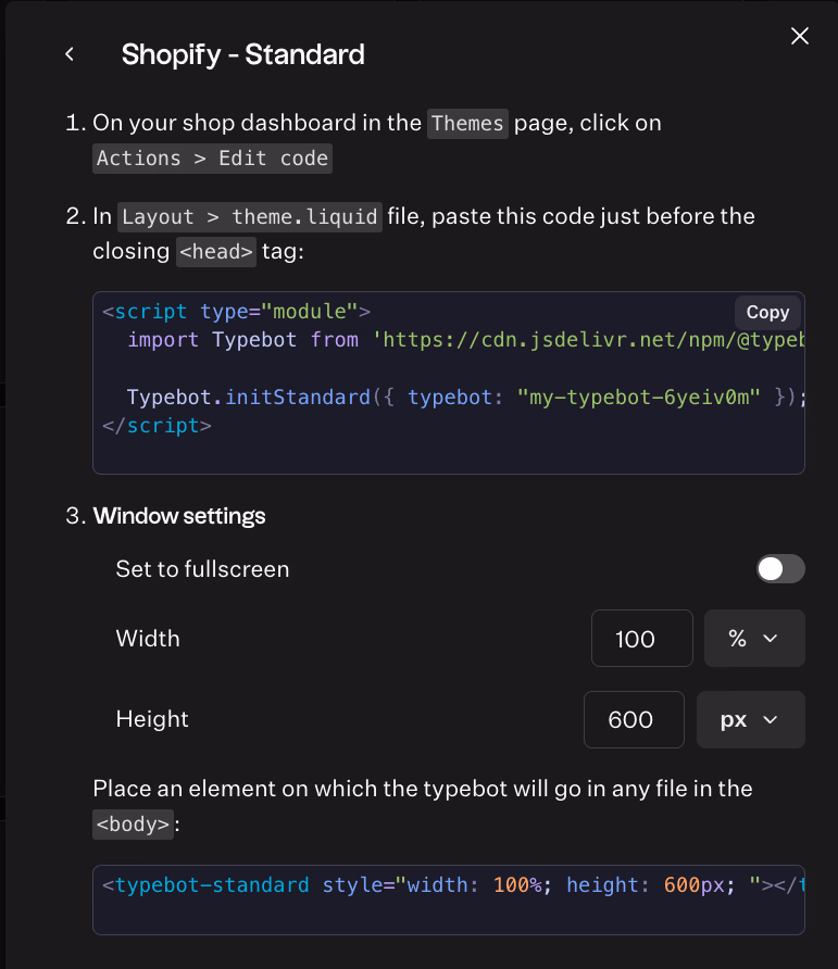 Shopify Standard Setup Instructions