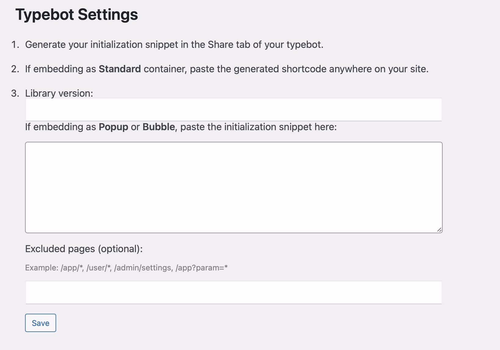 Typebot Settings Configuration Panel