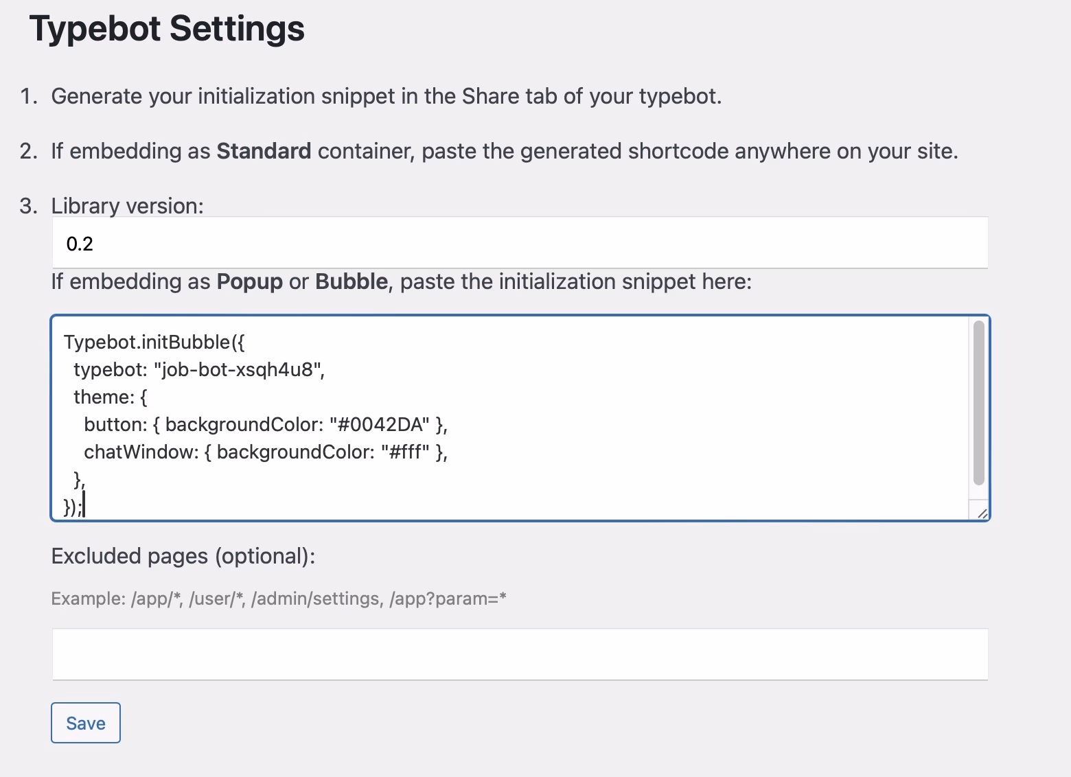 Typebot Settings Page Ui