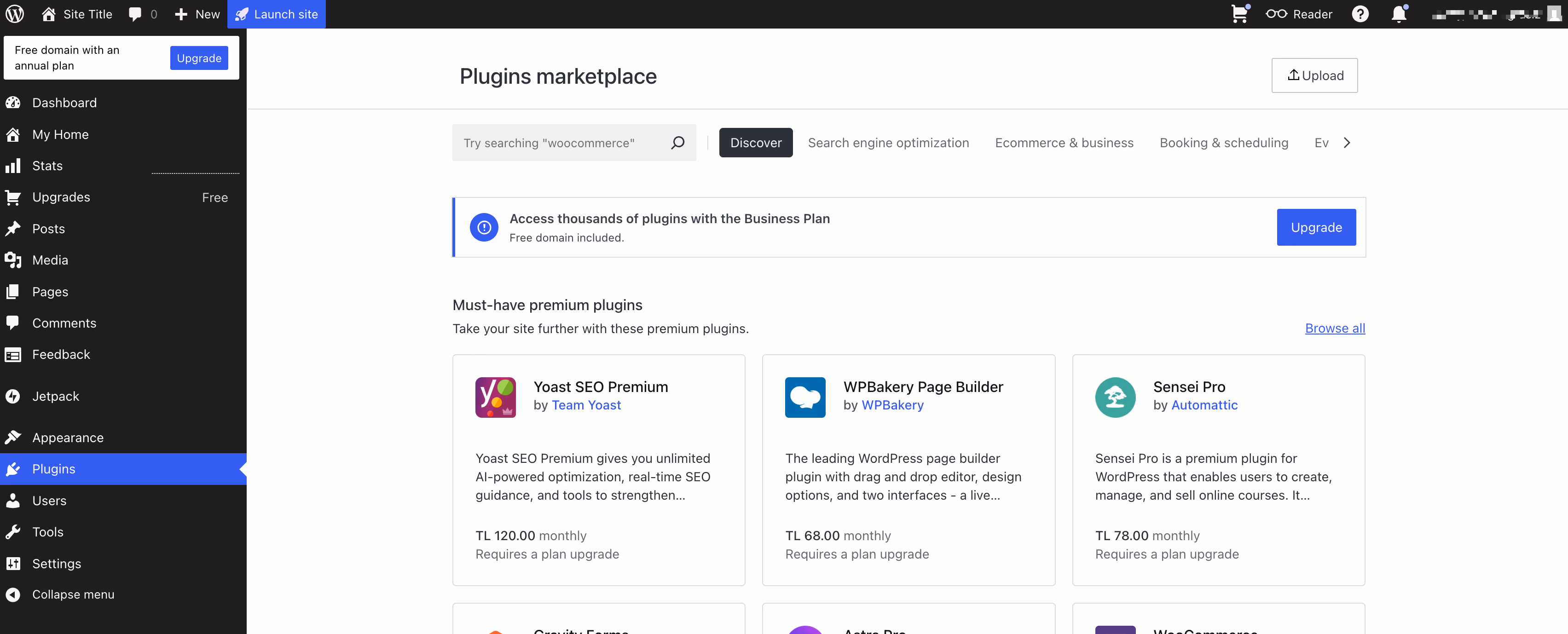 Wordpress Plugins Marketplace Screen