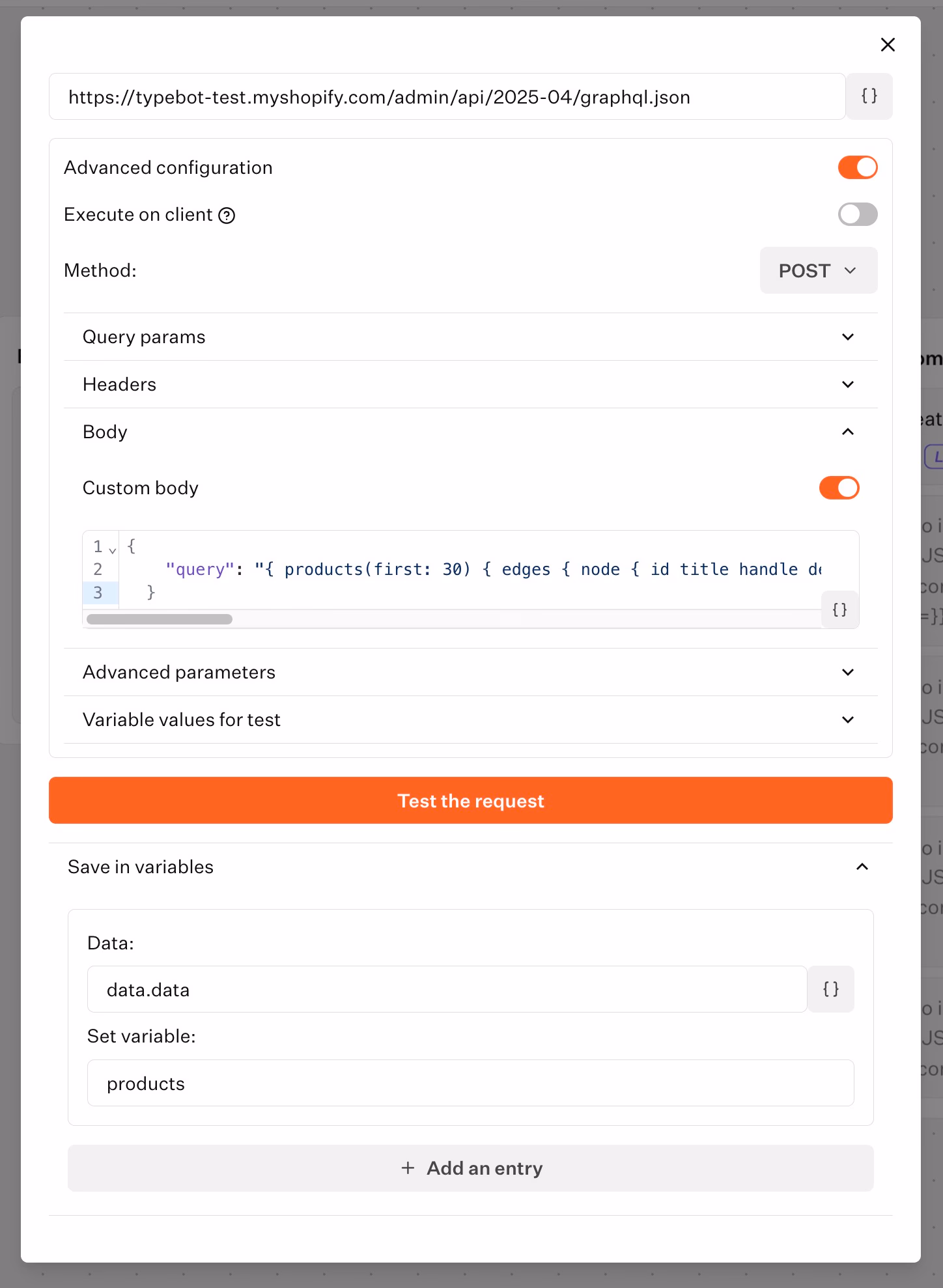 graphql api configuration panel