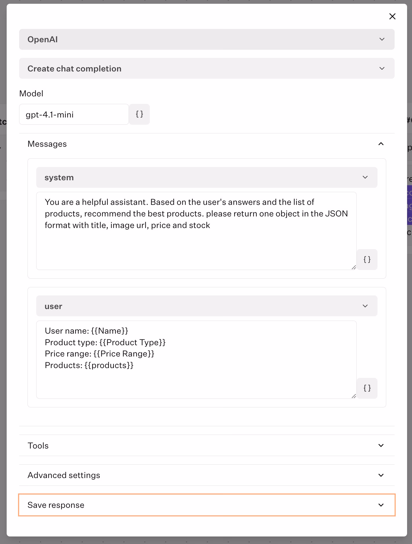 openai chat completion settings