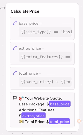Price Calculation Interface Code