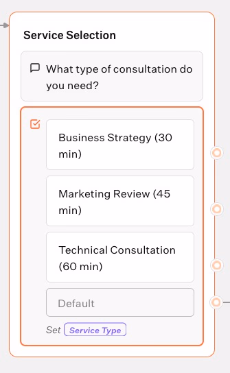 Service Selection Options List