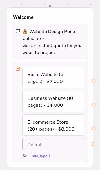 Website Design Price Calculator Chatbot Message