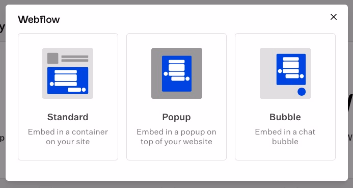 Typebot Webflow Embed Options Popup