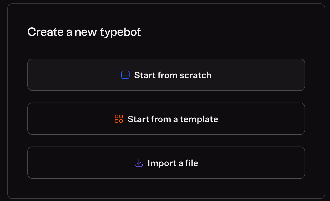 Create New Typebot Options