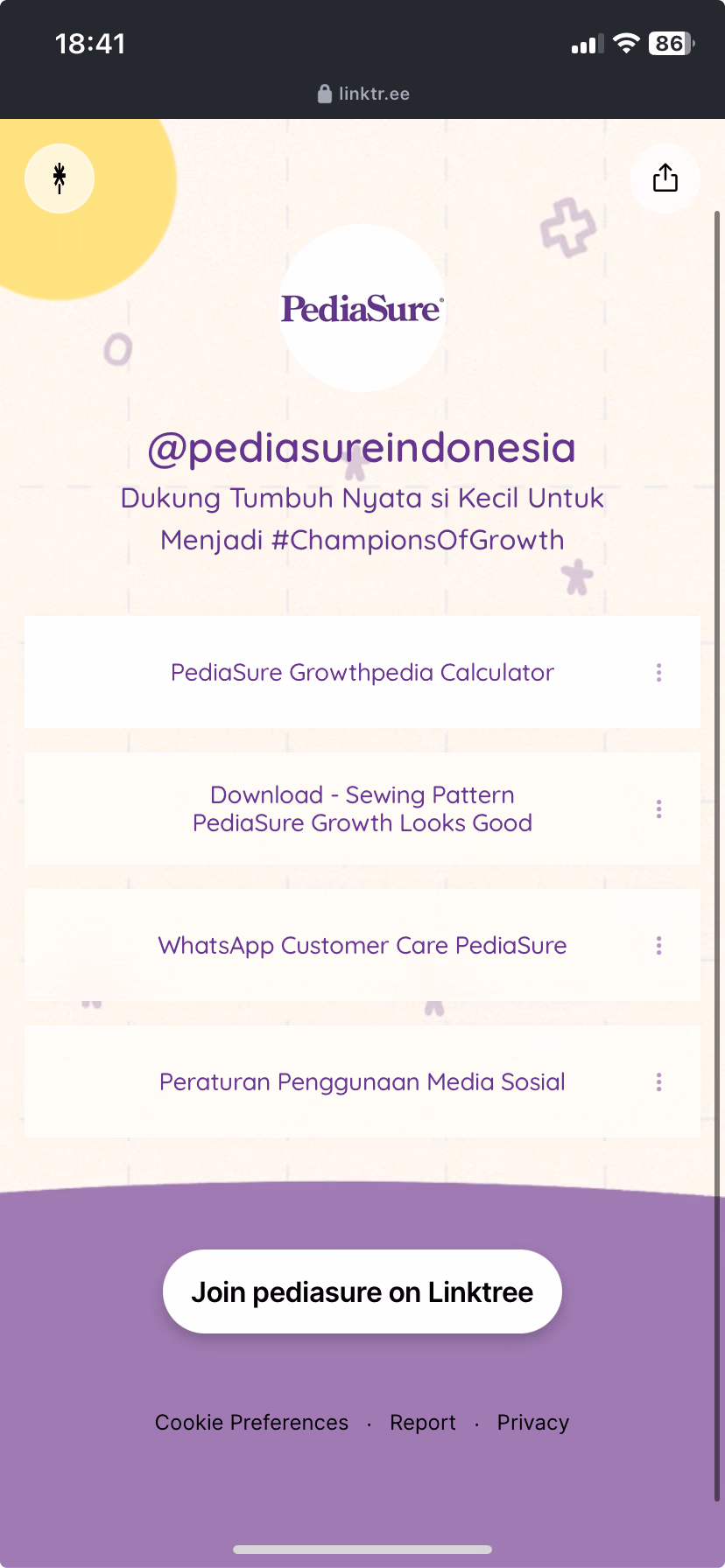 Pediasure Linktree Mobile View