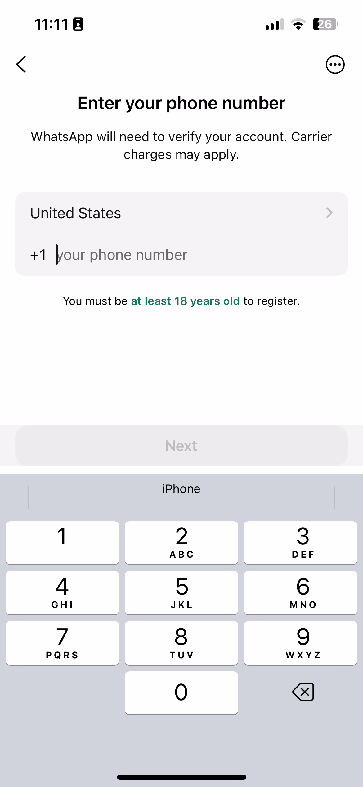 Whatsapp Phone Number Screen