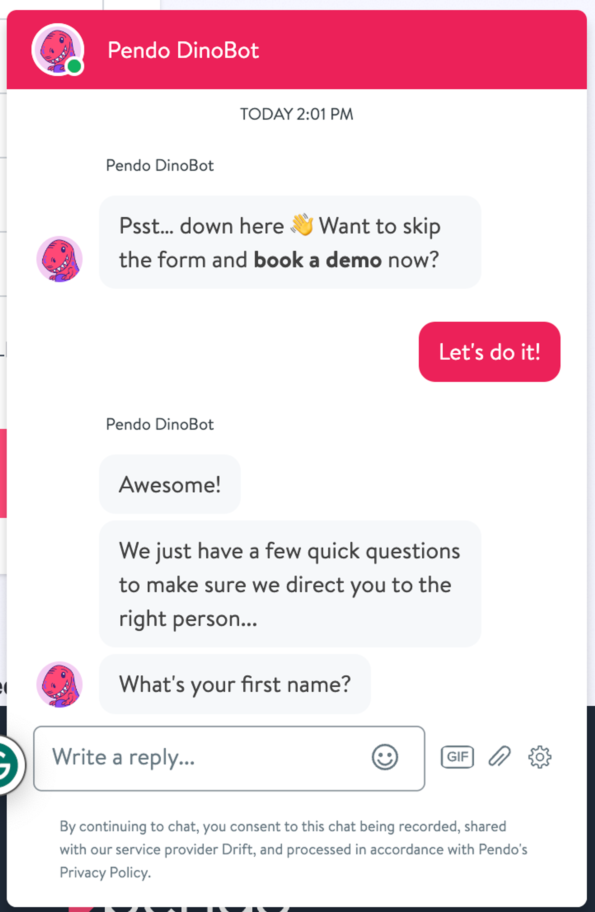 Pendo Chatbot Example