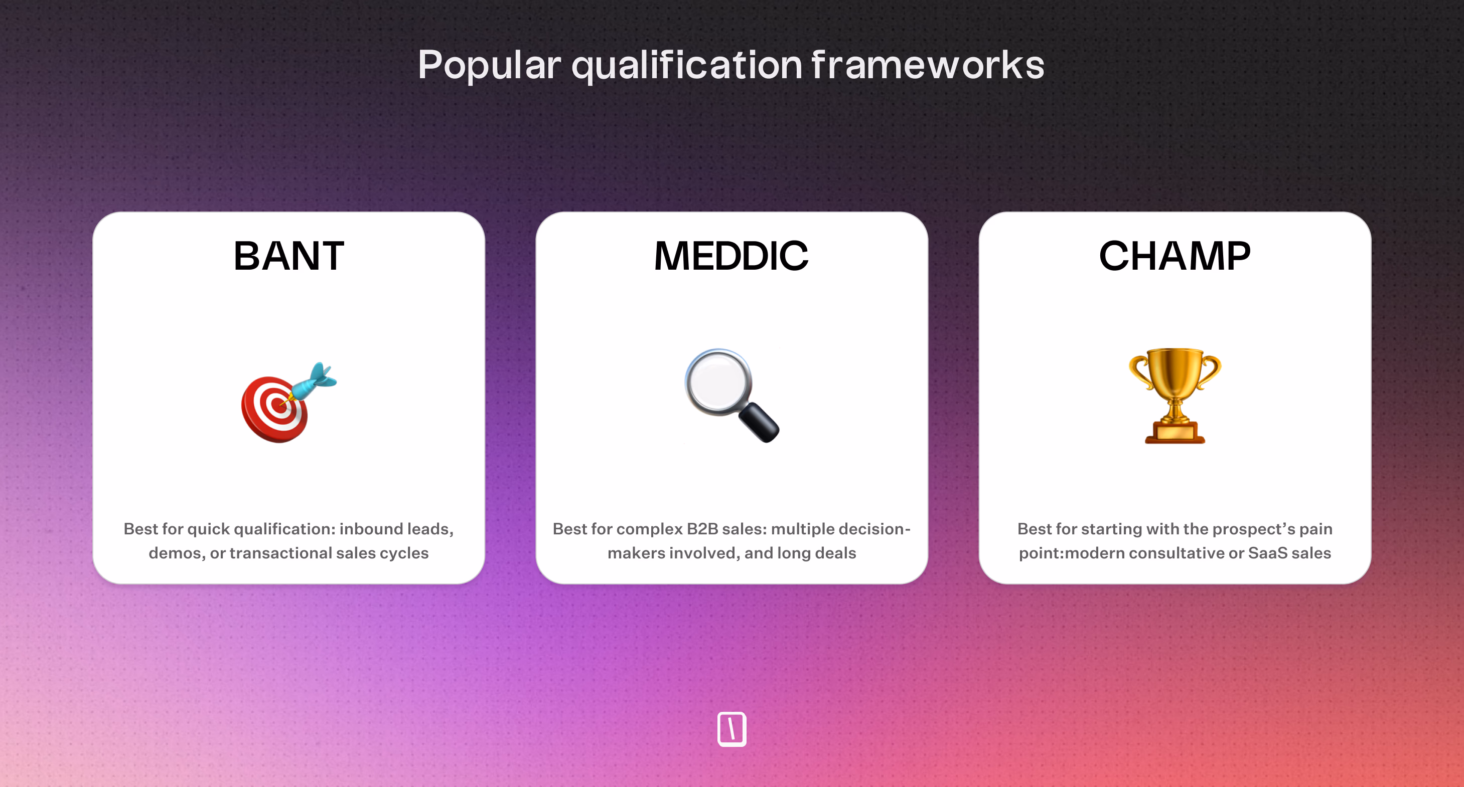 Qualification Frameworks Bant Meddic Champ