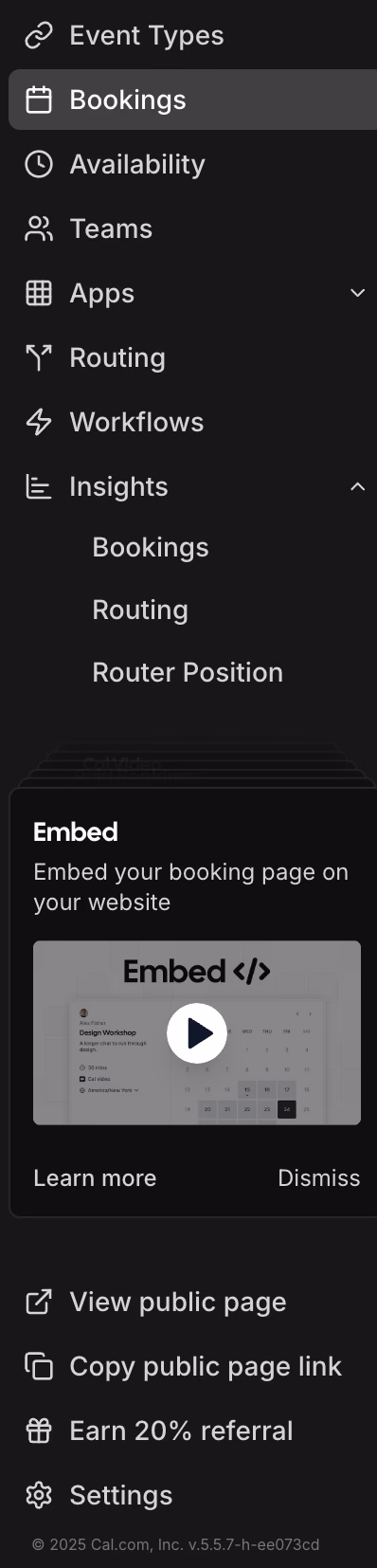 Cal Com Dashboard Menu