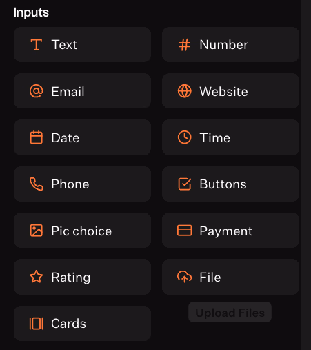 Input Types Menu Options