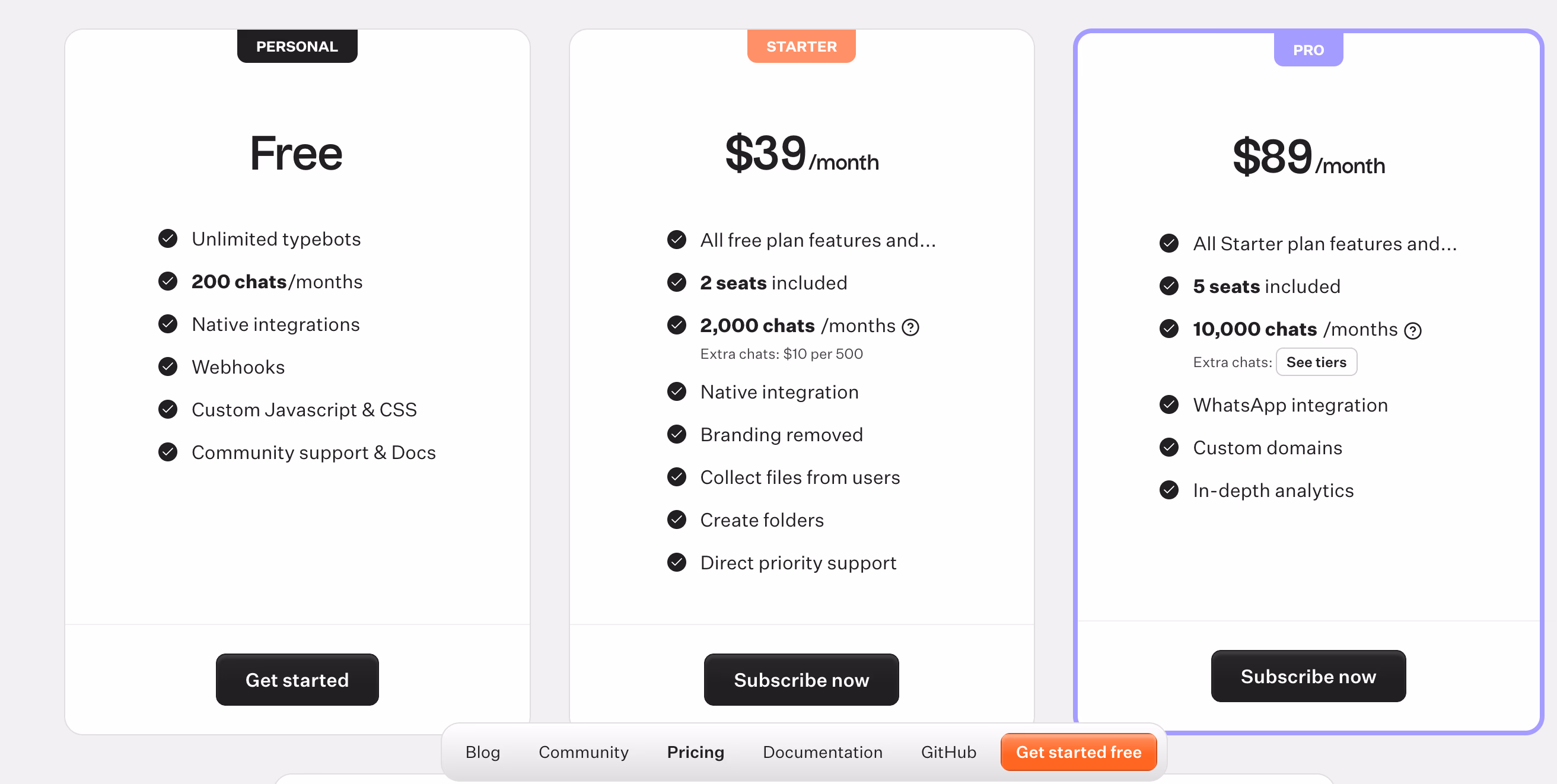 Pricing Plans Comparison Table