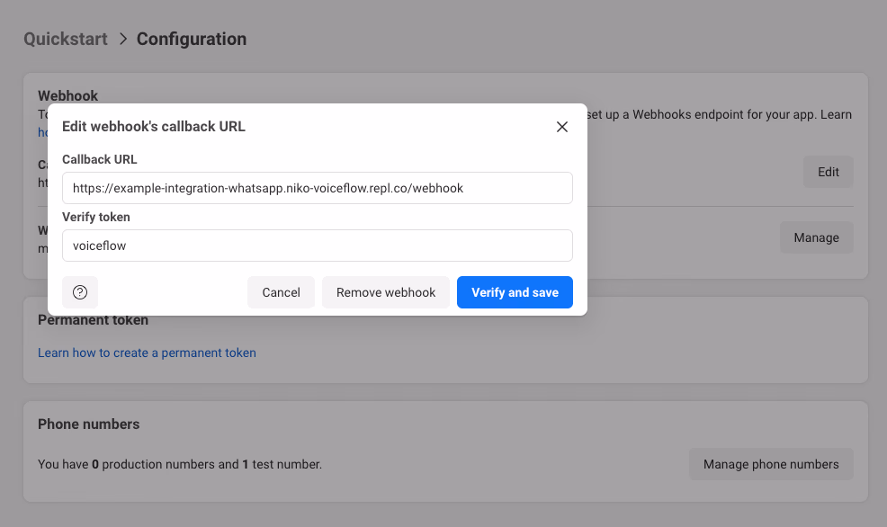 Edit webhook callback URL
