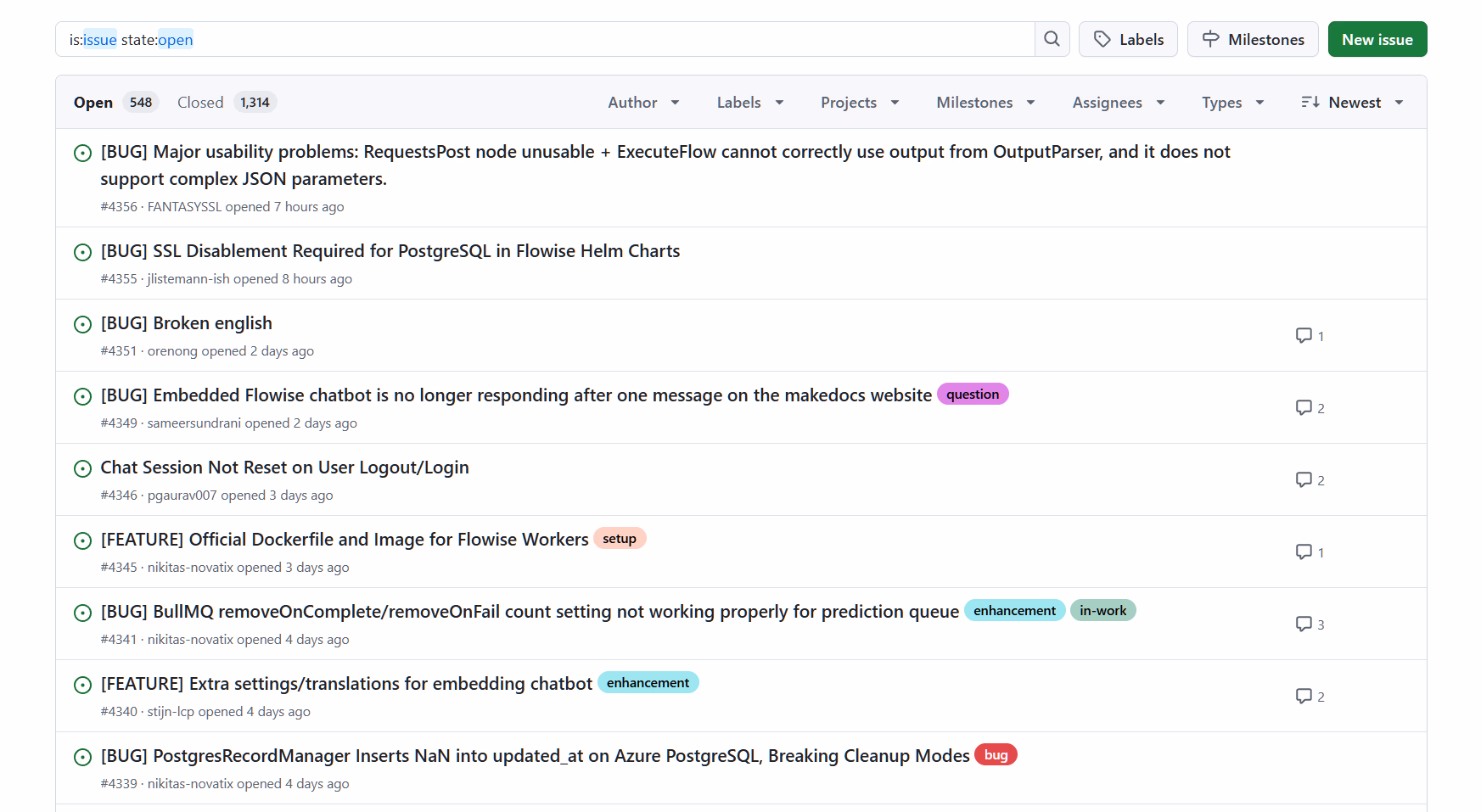 Github issue tracker view
