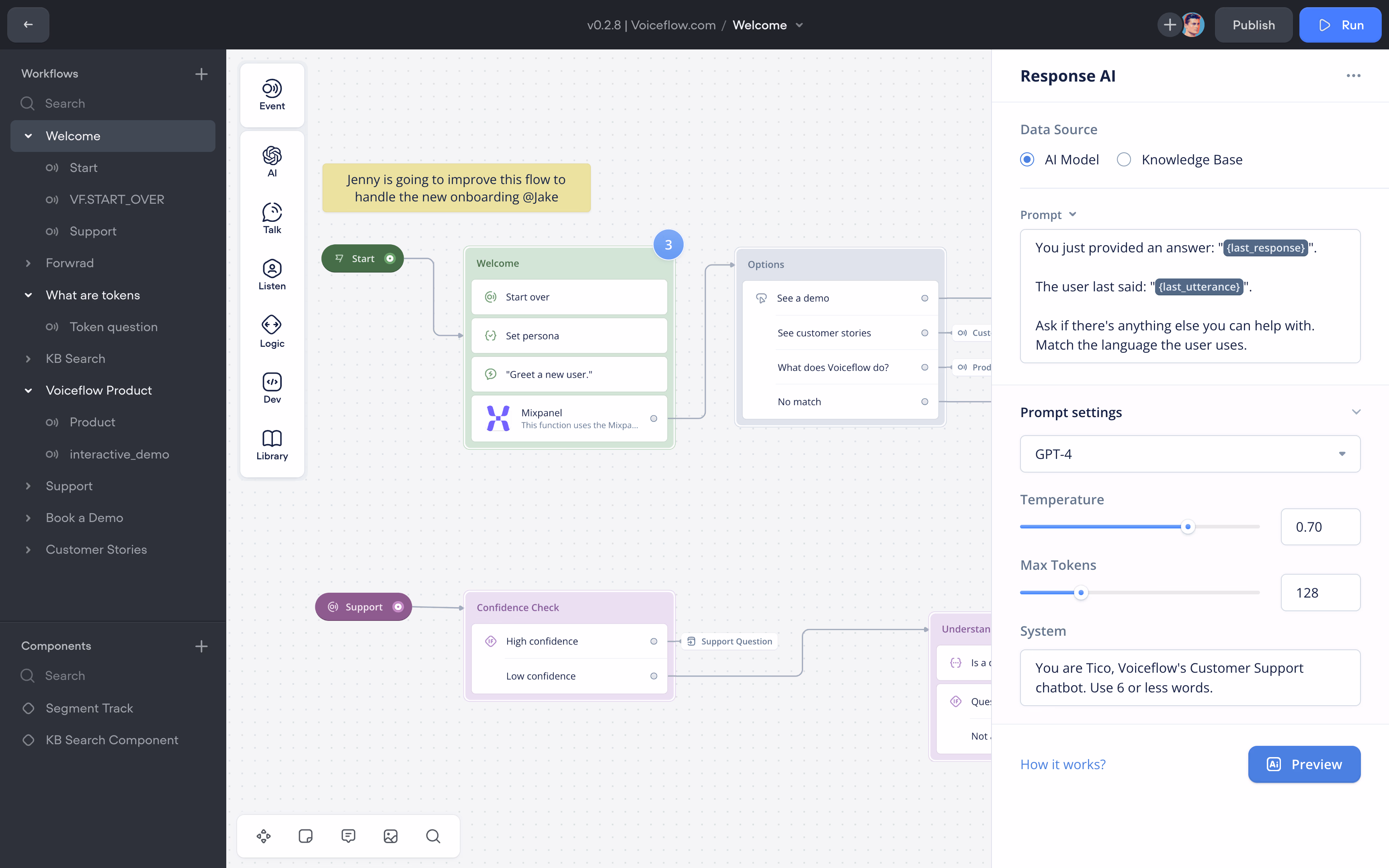 Voiceflow ai workflow interface
