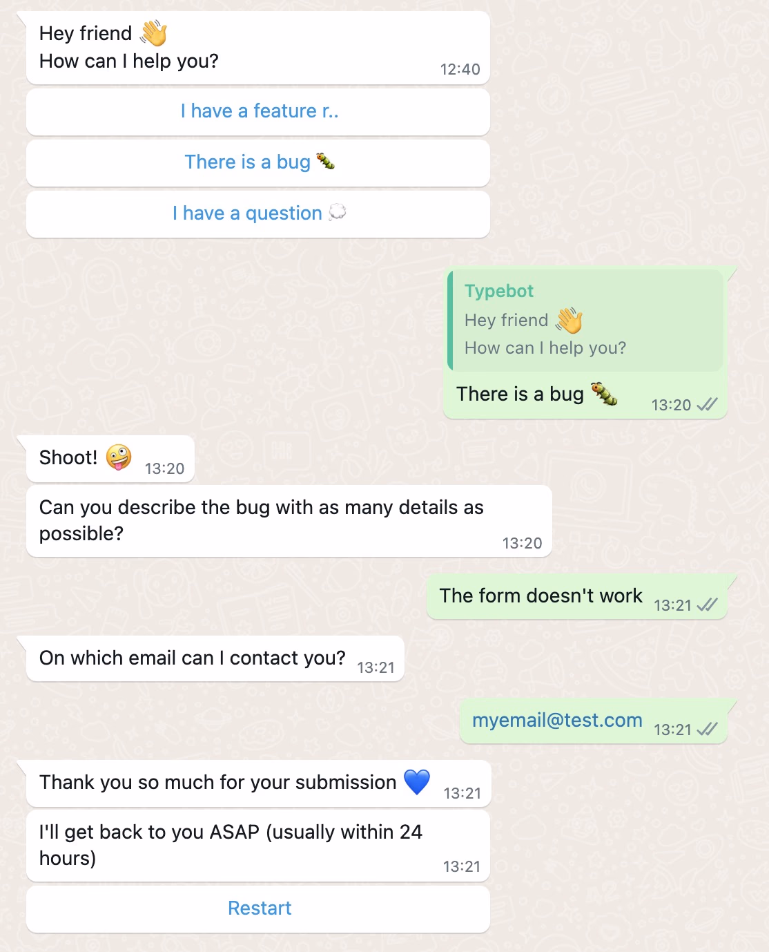 chat with typebot support